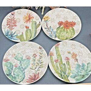 Pier 1 Cactus Blooming Desert Salad Plates – Set of 4 Boho Western Style